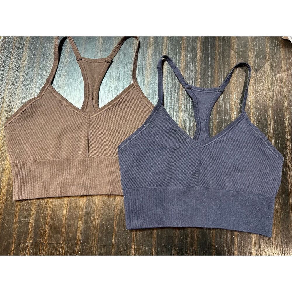 Lot of 2 NUX NeW sports bras - size Small - navy, brown